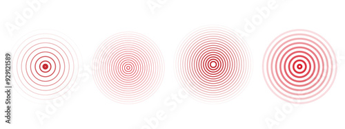 Concentric ripple circles set. Seismic Earthquake alert radar. Radial signal, sonar wave, soundwave rings. touch effect or pulse