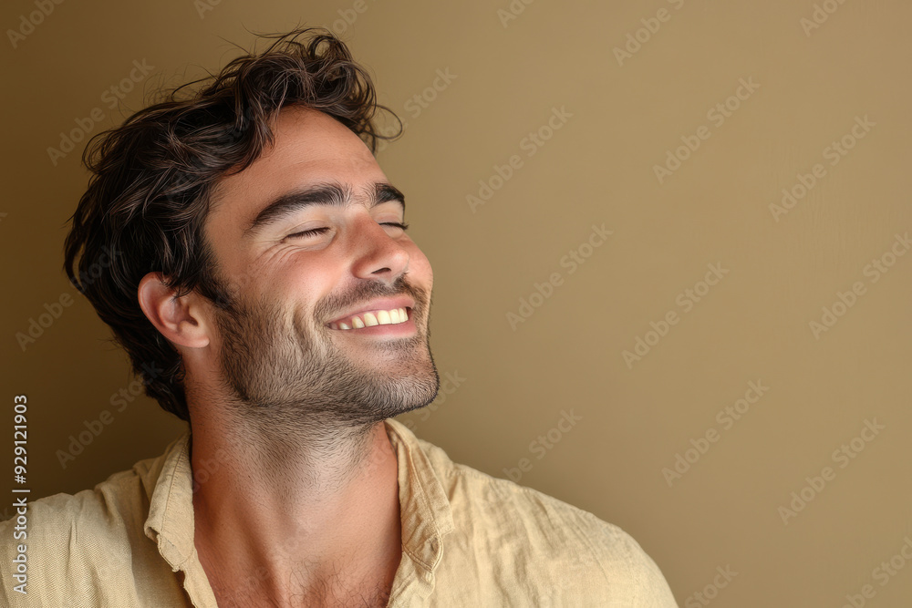 Obraz premium A close up of a man's face with his eyes closed