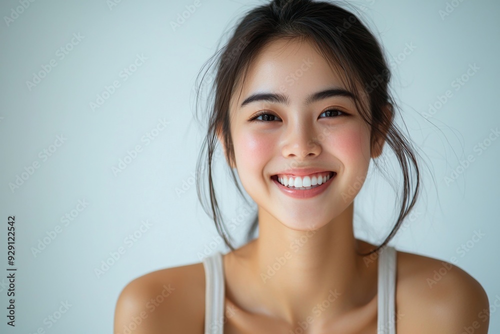 Beautiful young Asian woman smiling and happy created with Generative AI Beautiful young Asian woman smiling and happy created with Generative AI