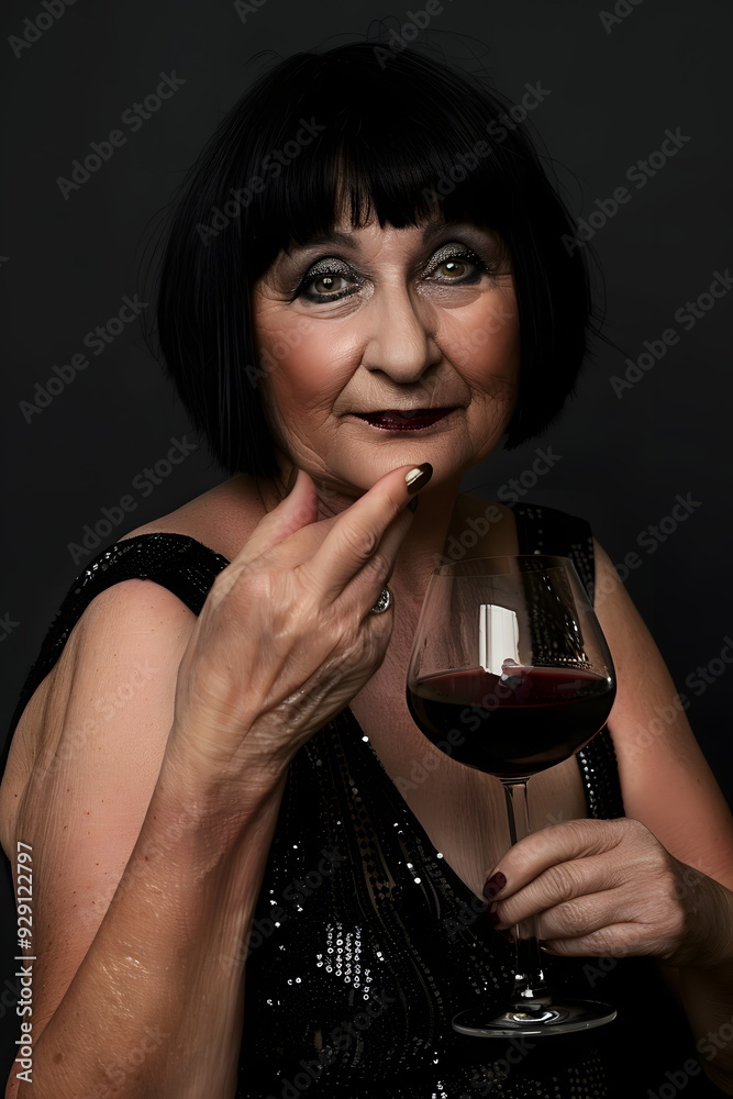 older woman with a glass of wine older woman with a glass of wine