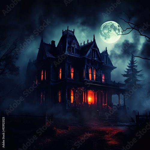 Spooky Haunted House at Night