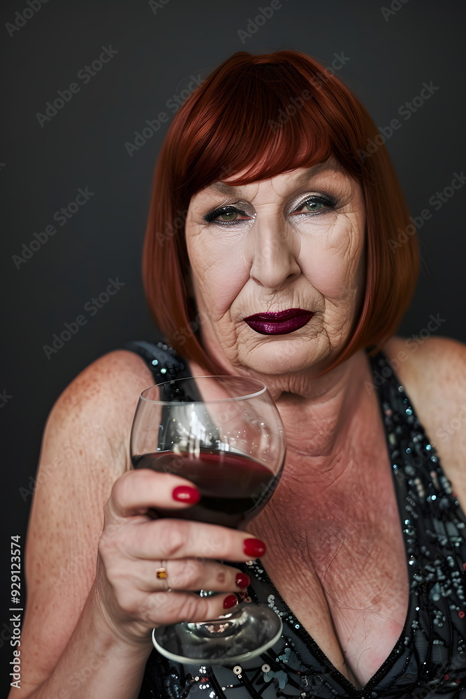 older woman with glass of wine older woman with glass of wine