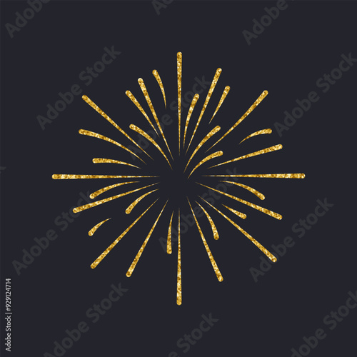 Explosion of festive fireworks. Golden sparkler. Illustration, design element