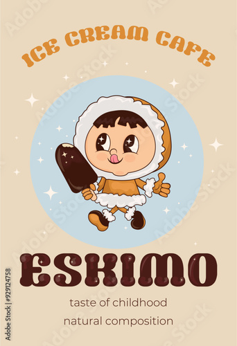 eskimo groovy poster. Cafe icecream