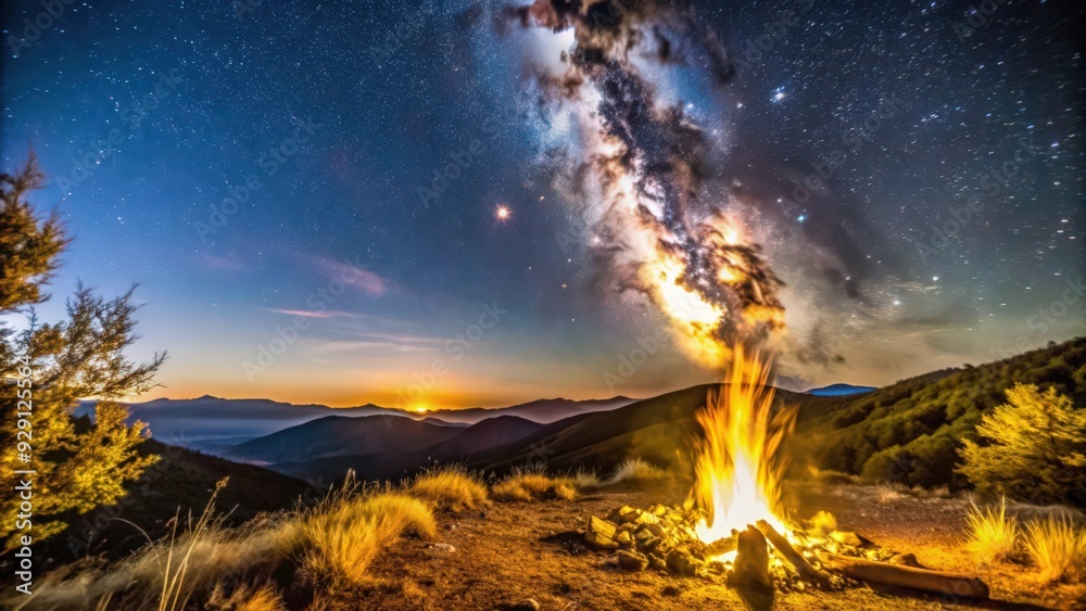 Fototapeta premium Campfire Under a Starry Sky with the Milky Way
