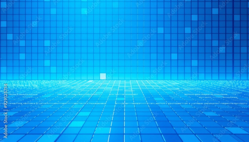 Abstract blue grid of square pixels with intricate shading presenting a high-tech digital environment with a clean futuristic design Abstract blue grid of square pixels with intricate shading presenting a high-tech digital environment with a clean futuristic design