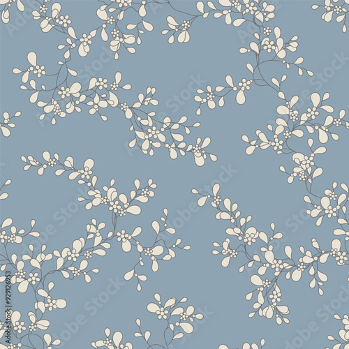 seamless pattern of flowers, branches and leaves