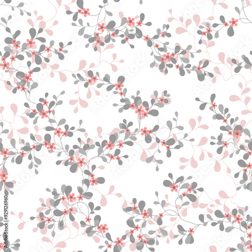 seamless pattern of flowers, branches and leaves