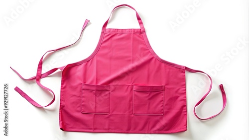 Soft, bright pink apron with adjustable neck strap and pockets, laid flat on a white background, awaiting a cooking or baking enthusiast's next culinary adventure.