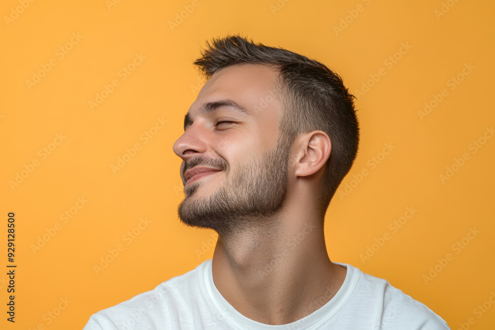 A close up of a man's face with his eyes closed A close up of a man's face with his eyes closed