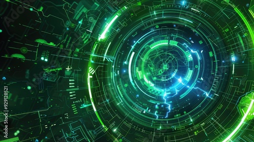 Abstract Futuristic Green and Blue Technology Background