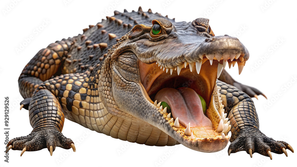 Naklejka premium aggression, alligator, crocodile, cutout, transparent, backgrounds, hunter, animal, aquatic, tooth, isolate