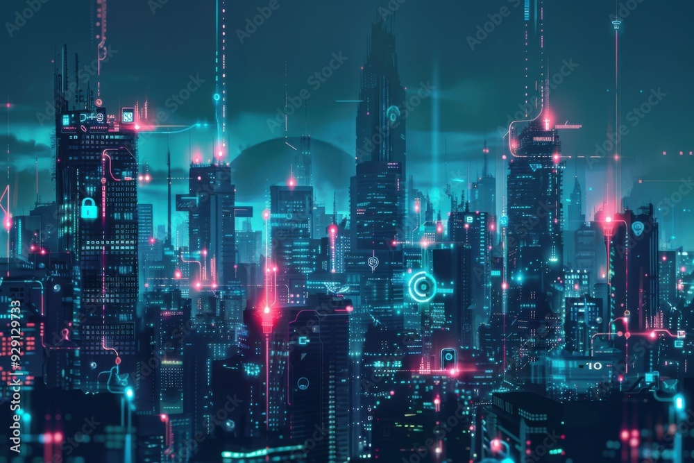 Fototapeta premium Futuristic Cityscape with Digital Connectivity