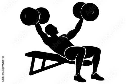 Weightlifter Performing Chest Fly Silhouette, Vector Illustration photo