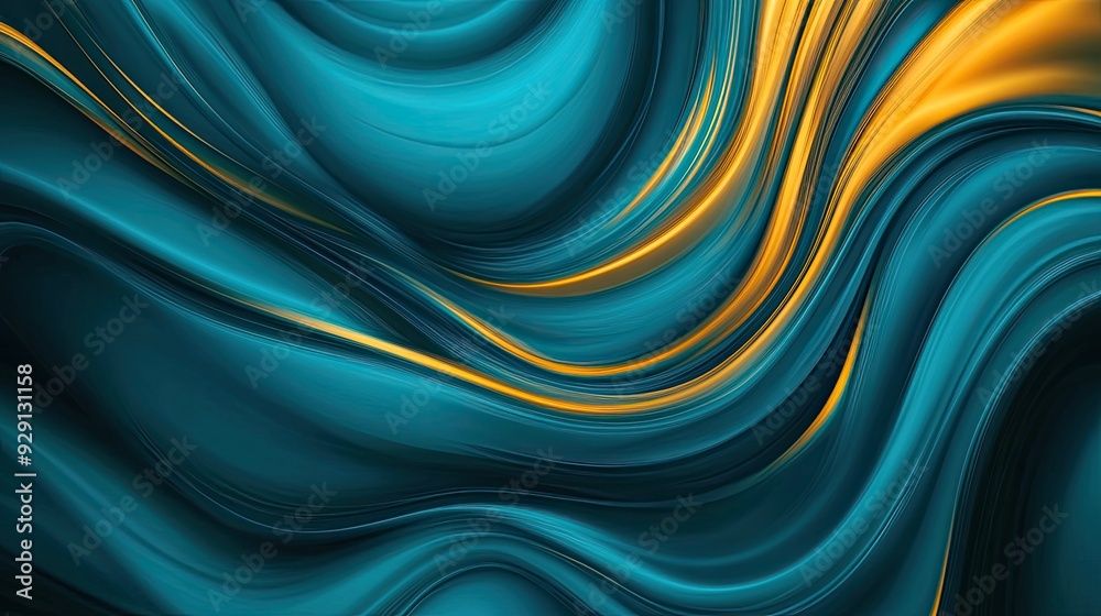 An abstract image featuring flowing teal and gold waves, perfect for backgrounds and artistic projects. An abstract image featuring flowing teal and gold waves, perfect for backgrounds and artistic projects.