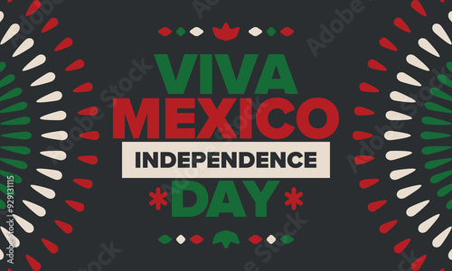 Viva Mexico. Mexican Independence Day. Happy holiday. Celebrate annual in September 16. Freedom day. Patriotic mexican design. Poster, card, banner, template, background. Vector illustration