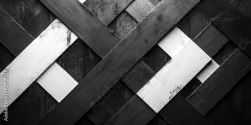 Black and White Wooden Planks Intertwined in a Geometric Pattern