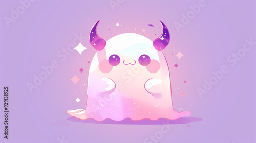 Wallpaper Mural cute kawaii ghost with horns and black wings. poster and banner for halloween Torontodigital.ca