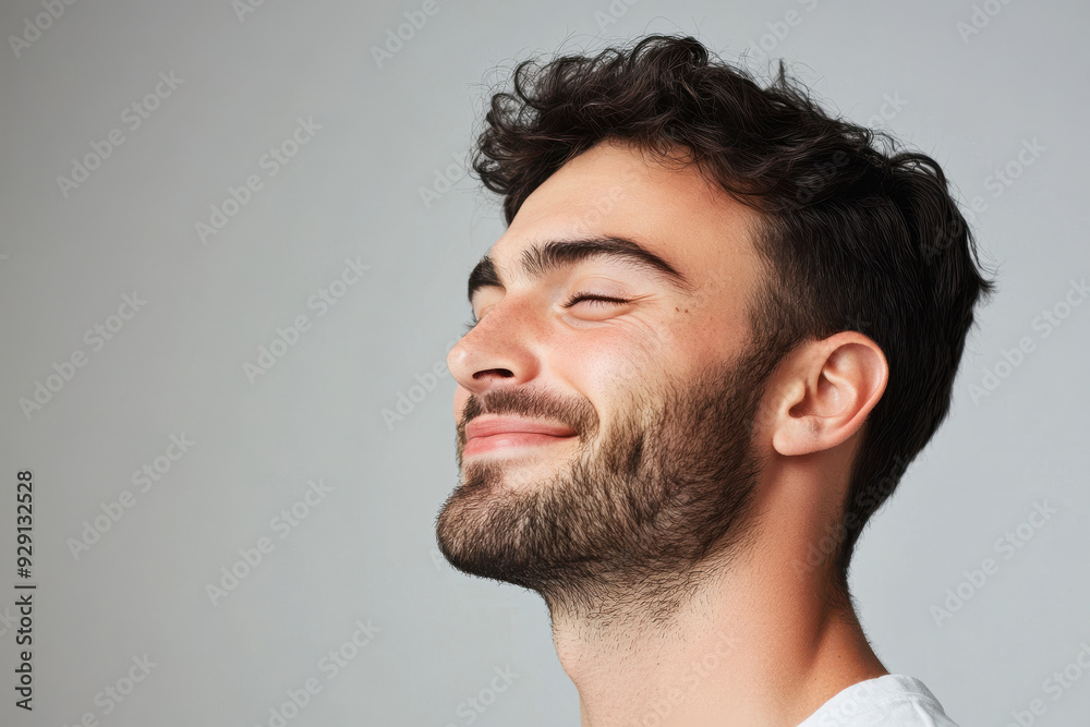 Fototapeta premium A close up of a man's face with his eyes closed
