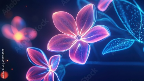 A close up of a flower with some leaves on it, AI