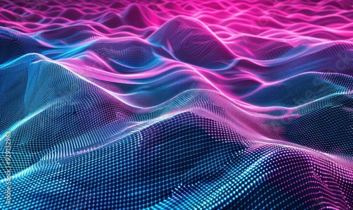 3D Network Grid with Pink and Blue Gradient