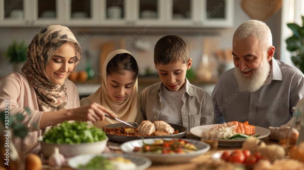 People of different ethnic backgrounds sharing a meal, expressions of friendship and cultural exchange, promoting multiculturalism and social cohesion, indoor setting with vibrant decor