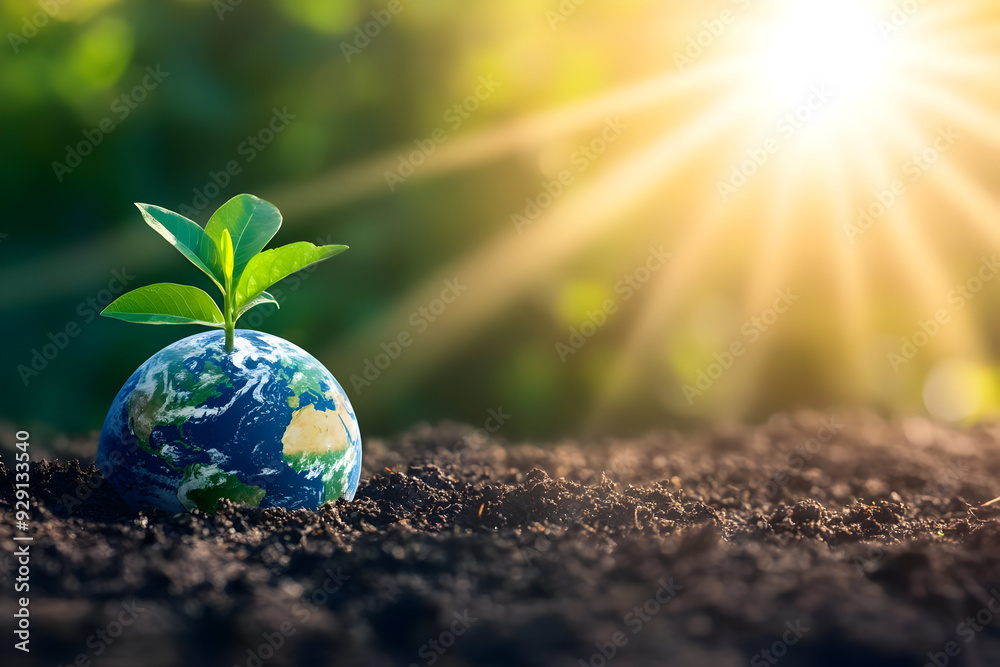 A small green plant grows on a globe, symbolizing environmental sustainability and the hope for a greener future. A small green plant grows on a globe, symbolizing environmental sustainability and the hope for a greener future.
