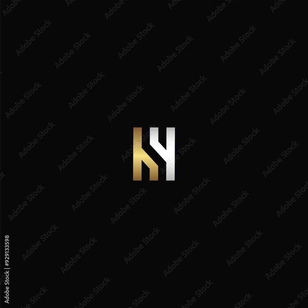 Golden and Silver Letter HY, SH, or Number 44 Monogram in Rectangular Frame, Elegant Design on Black Background. Golden and Silver Letter HY, SH, or Number 44 Monogram in Rectangular Frame, Elegant Design on Black Background.