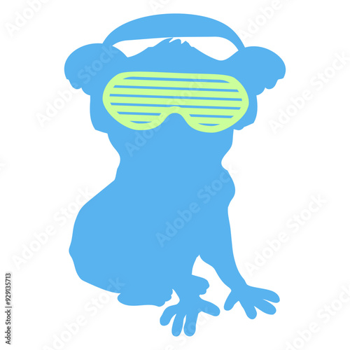 Funny Music DJ Australian Koala Bear Sitting on the Ground Silhouette Wearing Stylish Colorful Headphone Sunglasses Party Night Dancing Clubber Rave Humor Cool Fun Disco Club Festival Concert Lover