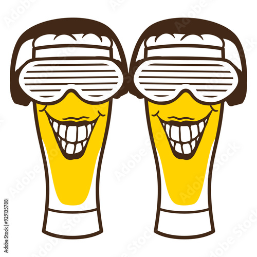 2 Funny Music DJ Beer Drink Glasses Alcohol Booze Team Friends Crew Duo Face Headphone Sunglasses Party Night Dancing Clubber Raver Comic Humor Cartoon Cool Fun Sound Disco Club Festival Concert Lover