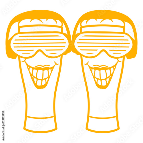 2 Funny Music DJ Beer Drink Glasses Alcohol Booze Team Friends Crew Duo Face Headphone Sunglasses Party Night Dancing Clubber Raver Comic Humor Cartoon Cool Fun Sound Disco Club Festival Concert Lover