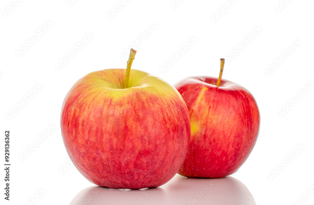 Two red apples, macro, isolated on white background. Two red apples, macro, isolated on white background.