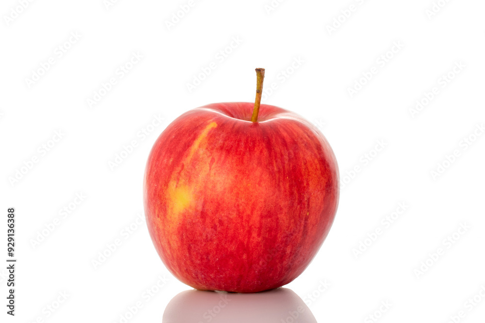One red apple, macro, isolated on white background. One red apple, macro, isolated on white background.