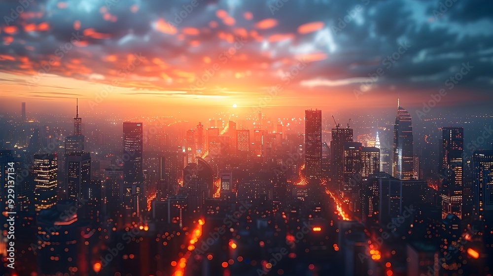 Futuristic geometric cityscape at night with illuminated modern skyscrapers and urban energy Futuristic geometric cityscape at night with illuminated modern skyscrapers and urban energy