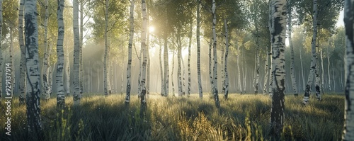 Birch forest with white trunks, 4K hyperrealistic photo