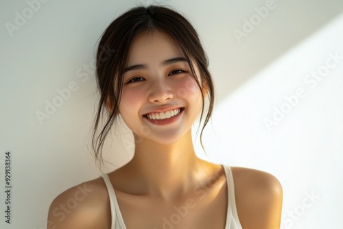 Beautiful young Asian woman smiling and happy created with Generative AI