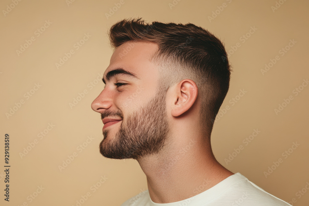 Obraz premium A close up of a man's face with his eyes closed