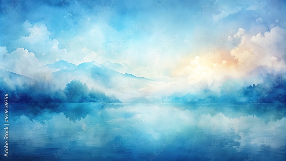 Obraz premium Soft, serene watercolor gradient background featuring gentle, ombre washes of calming blues and whites, evoking a sense of peacefulness and tranquility.