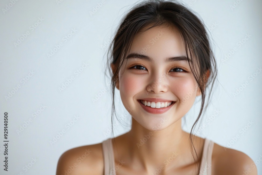 Beautiful young Asian woman smiling and happy created with Generative AI Beautiful young Asian woman smiling and happy created with Generative AI