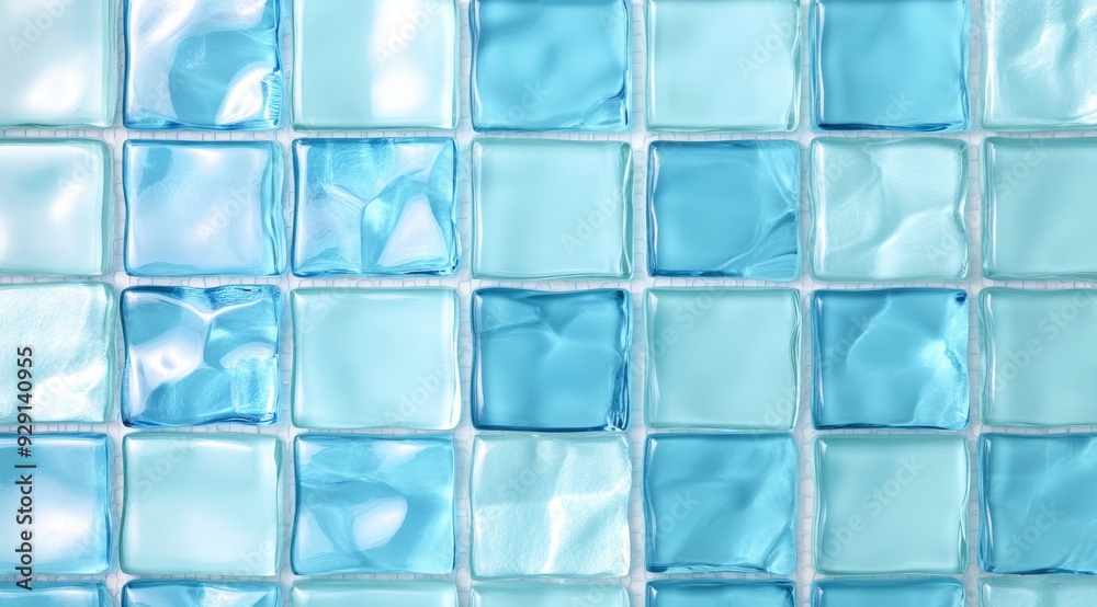A stunning and beautiful oceanthemed mosaic created from a precisely arranged grid of glossy blue tiles, perfectly evoking a serene atmosphere that reflects the calming essence of serene water A stunning and beautiful oceanthemed mosaic created from a precisely arranged grid of glossy blue tiles, perfectly evoking a serene atmosphere that reflects the calming essence of serene water