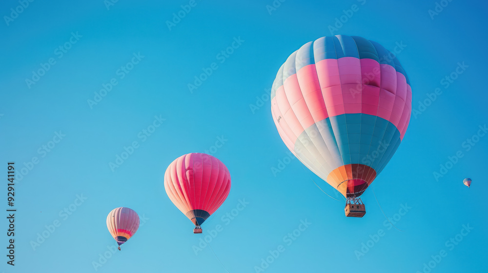 Fototapeta premium hot air balloons in the sky, aeronautics, air transport, fabulous landscape, beauty, nature, flight, basket, movement, fantasy, dream, travel, vacation, journey