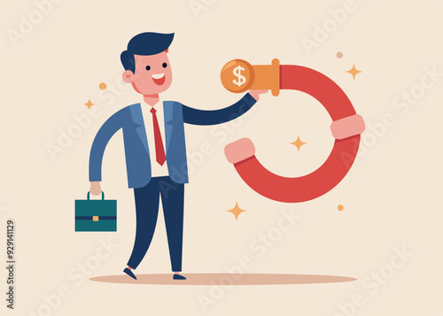 Customer acquisition cost, CAC, advertising cost for lead generation, marketing expense or spending on customer retention, optimize conversion rate concept, businessman with magnet on dollar cost.