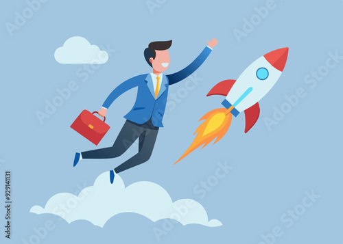 Solopreneur solo entrepreneur, working alone or startup business owner, founder or entrepreneurship, independent developer, freelancer concept, businessman entrepreneur launching company rocket alone.