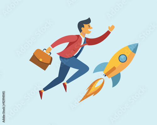 Solopreneur solo entrepreneur, working alone or startup business owner, founder or entrepreneurship, independent developer, freelancer concept, businessman entrepreneur launching company rocket alone.