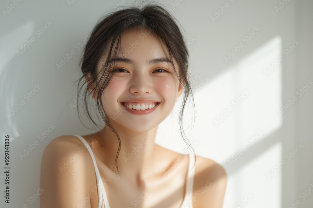 Beautiful young Asian woman smiling and happy created with Generative AI Beautiful young Asian woman smiling and happy created with Generative AI
