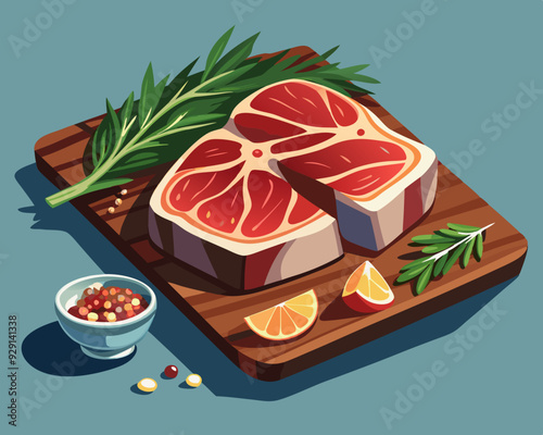 Dry Aged Barbecue Porterhouse Steak T-bone beef steak sliced with large fillet piece with herbs and salt. American meat restaurant. 