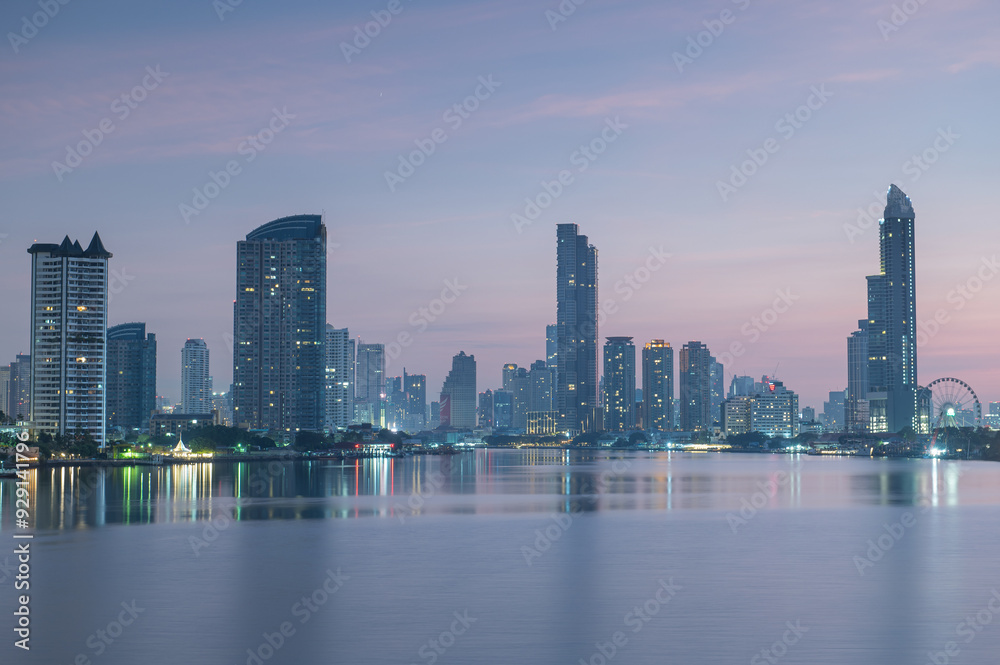 Bangkok Thailand Cityscape business city downtown view by Chao Phraya River Bangkok Thailand Cityscape business city downtown view by Chao Phraya River