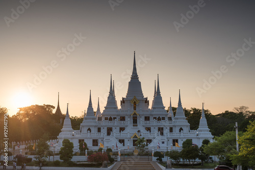 White pagoda at Asokaram temple, one of the famous public places in Samut Prakan Province, Thailand photo