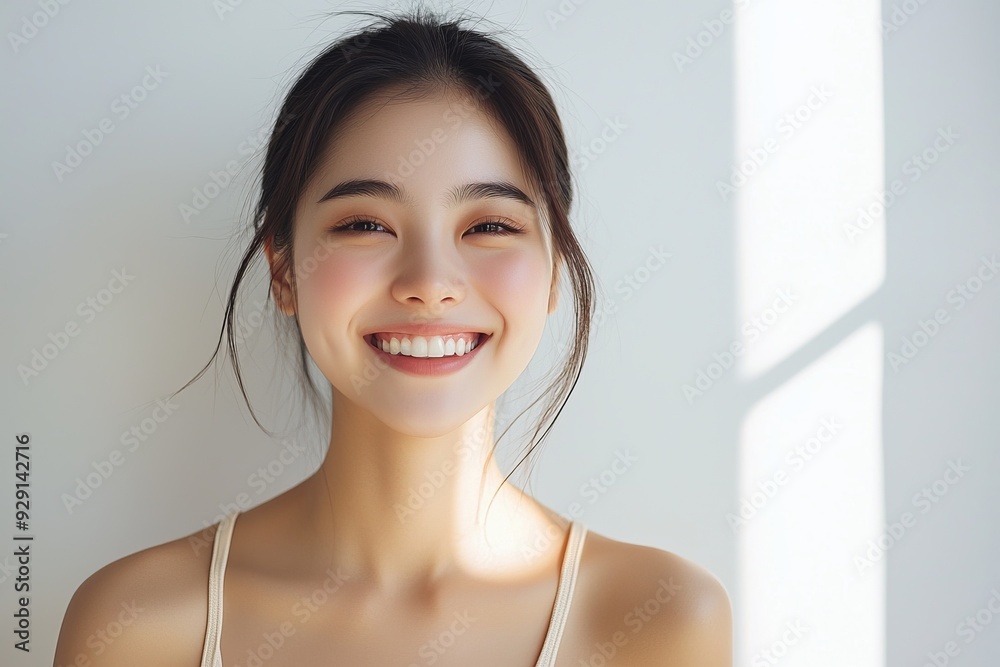 Beautiful young Asian woman smiling and happy created with Generative AI Beautiful young Asian woman smiling and happy created with Generative AI