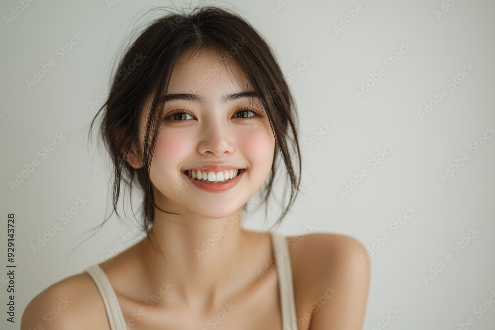 Beautiful young Asian woman smiling and happy created with Generative AI Beautiful young Asian woman smiling and happy created with Generative AI